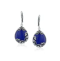 Bling Jewelry Western Style Teardrop Scroll Filigree Scroll Blue Natural Lapis Lazuli Lever Back Dangle Earrings For Women Sterling Silver