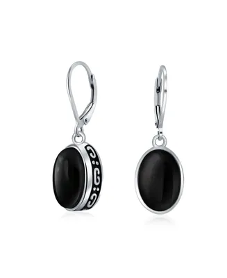 Bling Jewelry Simple Western Style 3.2CT Dyed Black Onyx Dome Oval Bezel Set Lever Back Dangle Earrings For Women .925 Sterling Silver