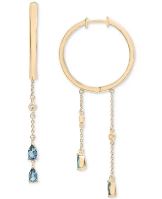 London Blue Topaz (1 ct. t.w.) & White Topaz (1/8 ct. t.w.) Dangle Hoop Earrings in 14k Gold-Plated Sterling Silver