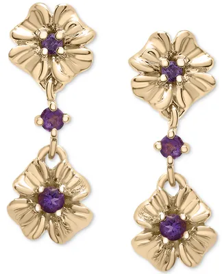 Amethyst Double Flower Drop Earrings (1/5 ct. t.w.) in 14k Gold-Plated Sterling Silver