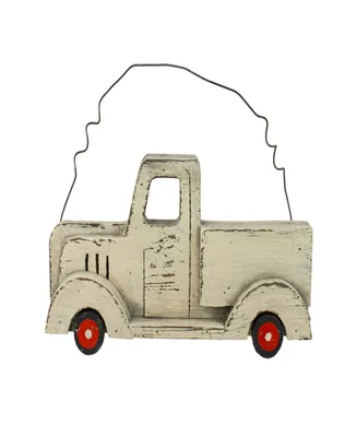 11.75" White Wooden Pick Up Truck Fall Harvest Wall Hanging