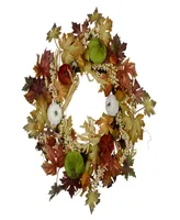 Green Pumpkins and Straw Artificial Fall Harvest Wreath - 24" Unlit