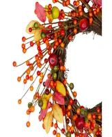 Berries and Apples Foliage Twig Artificial Thanksgiving Wreath - 18" Unlit