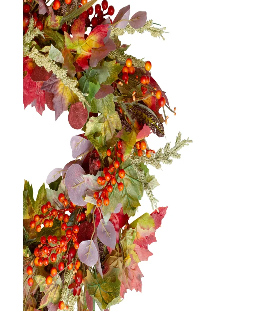 Leaves and Berries Artificial Fall Harvest Wreath - 20" Unlit
