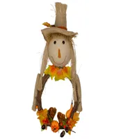 20" Yellow and Tan Fall Harvest Scarecrow Artificial Wreath Wall Decor