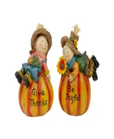 Set of 2 Girl and Boy Scarecrows on Pumpkins Fall Figurines 6"