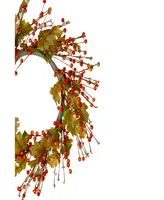 Orange Berries and Yellow Leaves Fall Harvest Artificial Wreath 22"