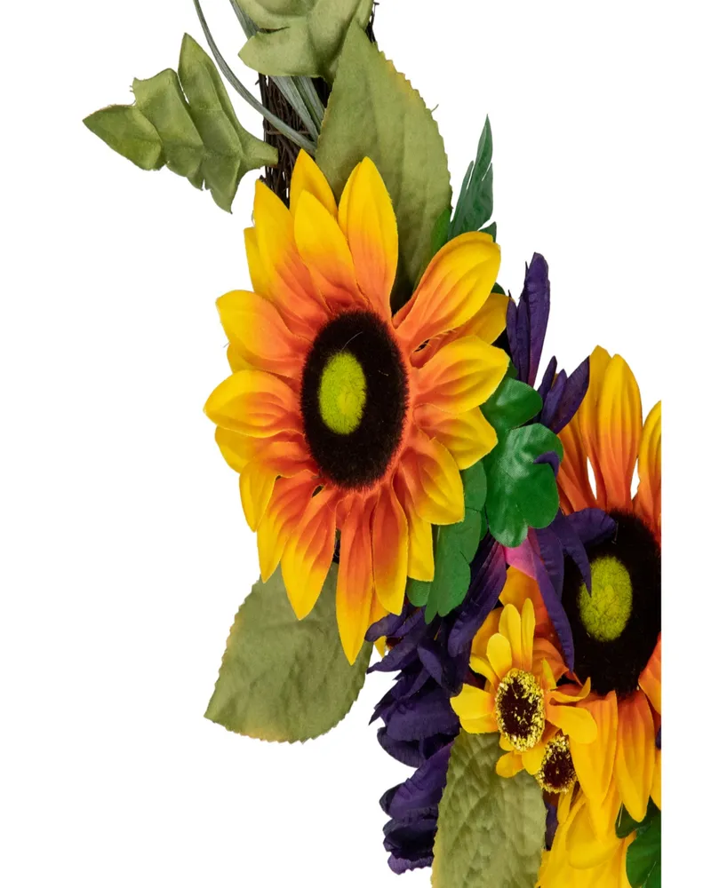 Sunflower and Mum Twig Autumn Artificial Floral Wreath 20"