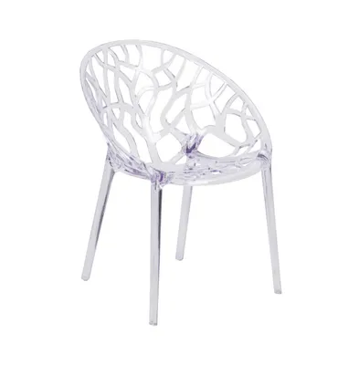 Emma+Oliver Transparent Oval Shaped Stacking Side Chair With Artistic Pattern Design