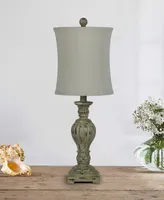 25" Antique-Like Cast Candlestick Table Lamp with Designer Shade