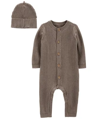Carter's Baby Boys and Baby Girls Sweater Jumpsuit and Cap, 2 Piece Set
