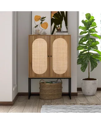Simplie Fun Natural Rattan, Allen 2 Door High Cabinet, Rattan, Built-In Adjustable Shelf, Easy Assembly