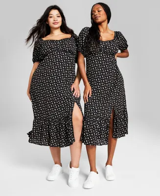 And Now This Women's Printed Puff-Sleeve Midi Dress, Xxs-4X