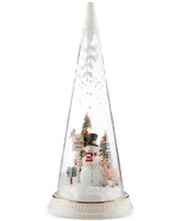 Lenox Lighted Christmas Cone With North Pole Snowman Scene Figurine