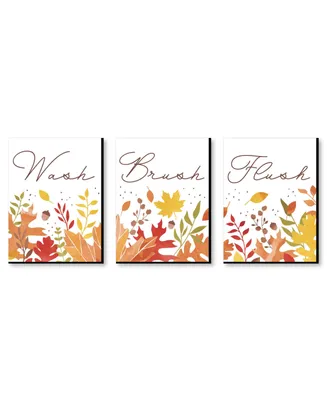 Big Dot of Happiness Fall Foliage Kids Bathroom Wall Art 7.5 x 10 inches Set of 3 Wash, Brush, Flush - Assorted Pre