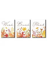 Big Dot of Happiness Fall Foliage Kids Bathroom Wall Art 7.5 x 10 inches Set of 3 Wash, Brush, Flush - Assorted Pre