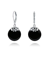 Bling Jewelry Western Style Filigree Lever Back s Black Natural Onyx Flat Round Circle Disc Dangle Drops Earrings For Women Sterling Silver