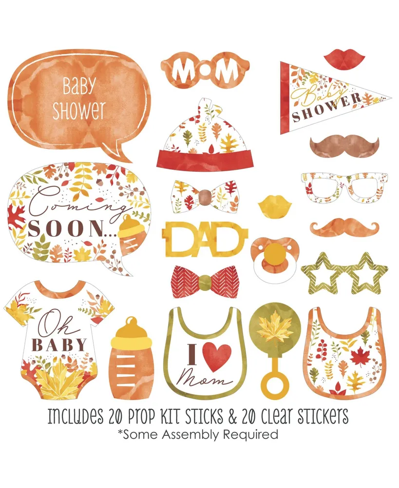 Big Dot of Happiness Fall Foliage Baby - Autumn Leaves Baby Shower Photo Booth Props Kit - 20 Count - Assorted Pre