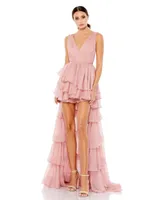 Women's High Low Tiered Gown With Built Bodysuit