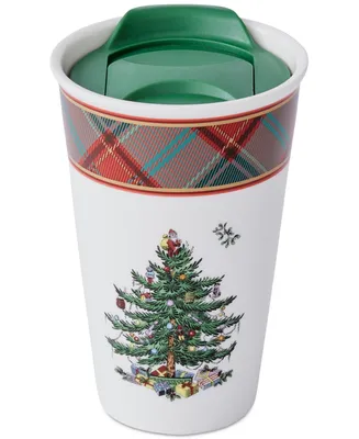 Spode Christmas Tree Tartan Porcelain Travel Mug with Lid