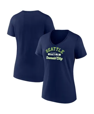Women's Fanatics College Navy Seattle Seahawks Slogan V-Neck T-shirt