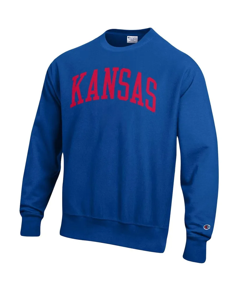 Men's Champion Royal Kansas Jayhawks Arch Reverse Weave Pullover Sweatshirt