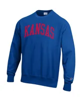 Men's Champion Royal Kansas Jayhawks Arch Reverse Weave Pullover Sweatshirt