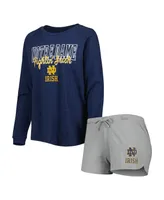 Women's Concepts Sport Navy, Gray Notre Dame Fighting Irish Raglan Long Sleeve T-shirt and Shorts Sleep Set