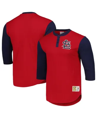 Men's Mitchell & Ness Red St. Louis Cardinals Cooperstown Collection Legendary Slub Henley 3/4-Sleeve T-shirt