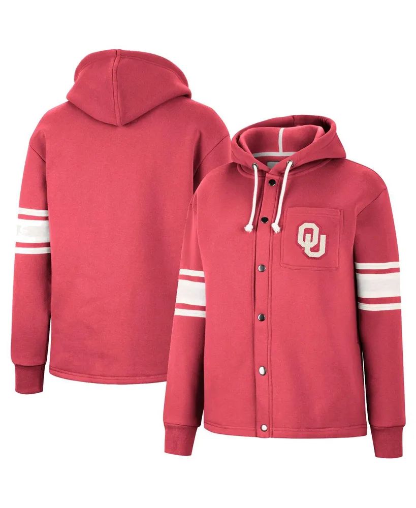 Women's Colosseum Crimson Oklahoma Sooners Mia Striped Full-Snap Hoodie Jacket