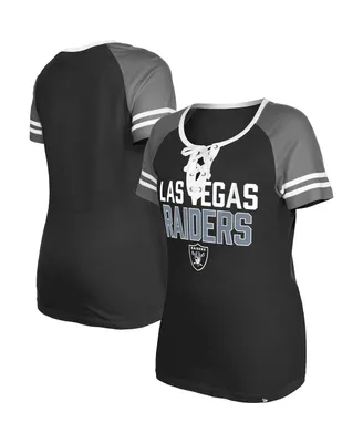 Women's New Era Black Las Vegas Raiders Raglan Lace-Up T-shirt
