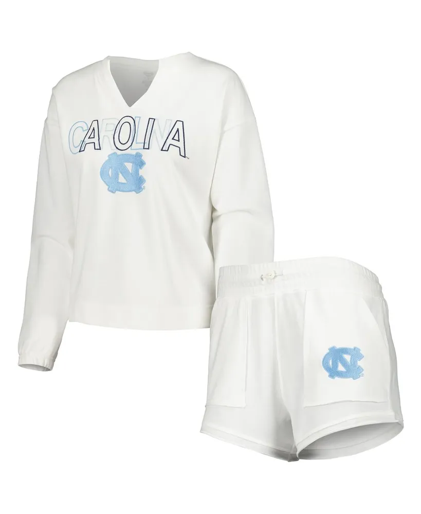 Women's Concepts Sport White North Carolina Tar Heels Sunray Notch Neck Long Sleeve T-shirt and Shorts Set