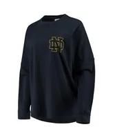 Women's Pressbox Navy Notre Dame Fighting Irish The Big Shirt Oversized Long Sleeve T-shirt