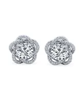 Bling Jewelry Cubic Zirconia Pave Twist Halo Cz 3D Flower Rose Clip On Earrings For Women Mother Prom Formal Holiday Party Non Pierced Ears