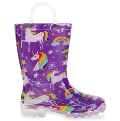 Toddler & Little Girl's Rainbow Unicorn Lighted Rain Boot