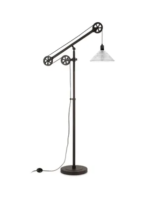 Hudson & Canal Descartes 70" Ribbed Glass Shade Pulley System Floor Lamp