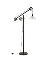 Hudson & Canal Descartes 70" Ribbed Glass Shade Pulley System Floor Lamp