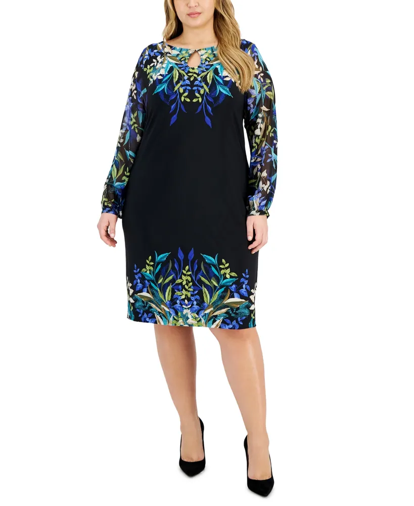 JM Collection Womens Floral Keyhole Tunic Top (Small, Black) at   Women's Clothing store