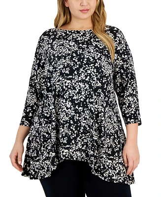 Jm Collection Plus Sea of Petals Swing Top, Created for Macy's