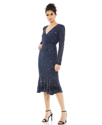 Women's Sequin Gown with Embellished Hemline and Belt