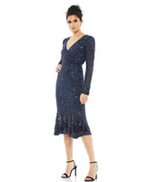 Women's Sequin Gown with Embellished Hemline and Belt