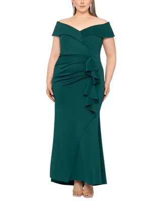 Xscape Plus Off-The-Shoulder Scuba Crepe Gown