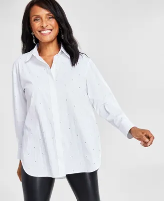 I.n.c. International Concepts Women's Cotton Studded Tunic Shirt, Created for Macy's