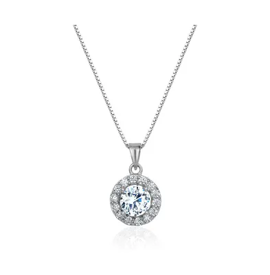 5A Cubic Zirconia Round Pendant Necklace Silver