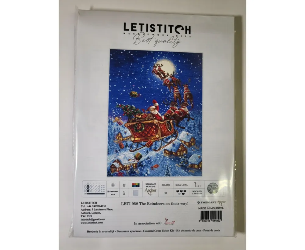 Letistitch Counted Cross Stitch Kit The Reindeers on Their Way! Stocking Leti989