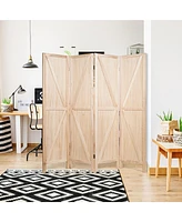 Costway 4Panels Folding Wooden Divider W/ V-shaped Design 5.6Ft Tall