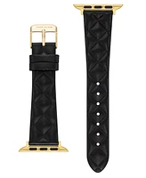 Anne Klein Women's Black Pink Quilted Genuine Leather Band designed for Apple Watch 42mm (Series 10) & 38/40/41mm - Black, Gold