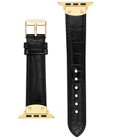 Anne Klein Women's Black Crocograin Genuine Leather Band designed for Apple Watch 42mm (Series 10) & 38/40/41mm - Black, Gold