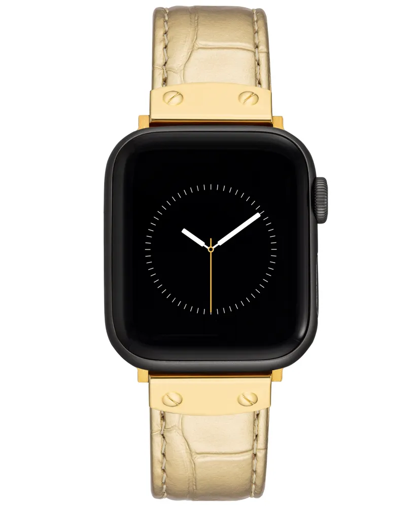 Anne Klein Women's Gold-Tone Crocograin Genuine Leather Band designed for Apple Watch 42mm (Series 1-3 only) & 44/45/46/49mm (Ultra & Ultra 2)