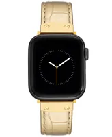 Anne Klein Women's Gold-Tone Crocograin Genuine Leather Band Compatible with 42/44/45/Ultra/Ultra 2 Apple Watch - Gold